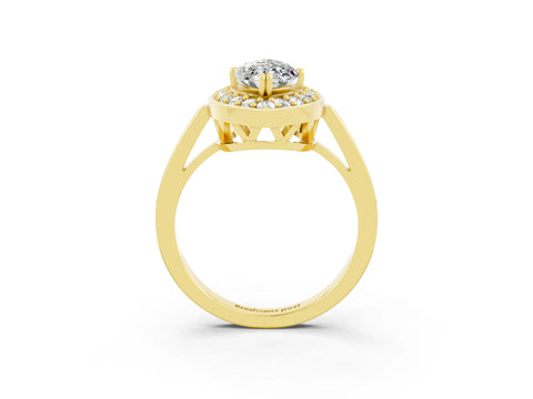 Yellow gold Marquise Cut Moissanite Halo Ring with Split Shank and Four-Prong Setting_3