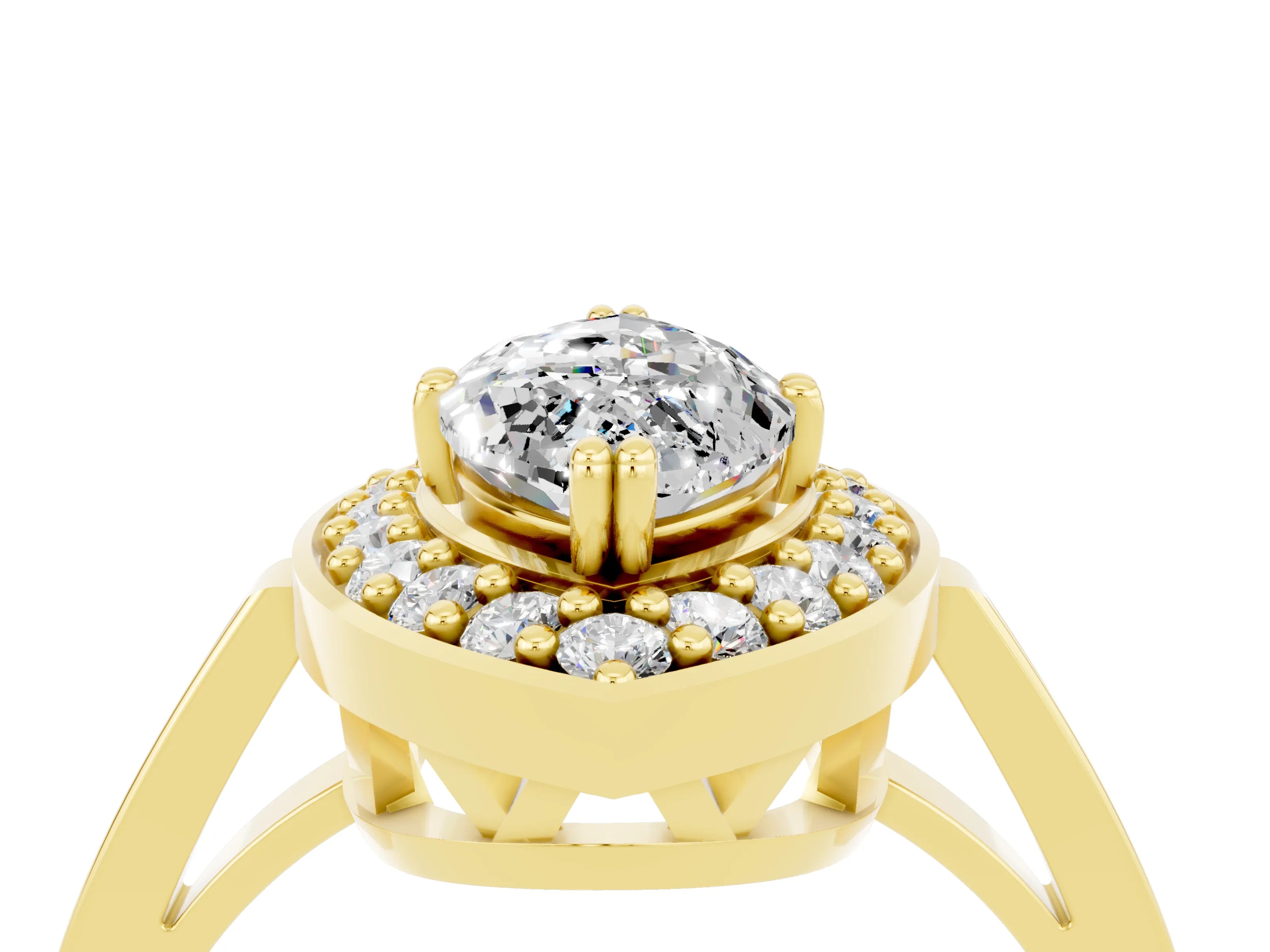 Yellow gold Marquise Cut Moissanite Halo Ring with Split Shank and Four-Prong Setting_4