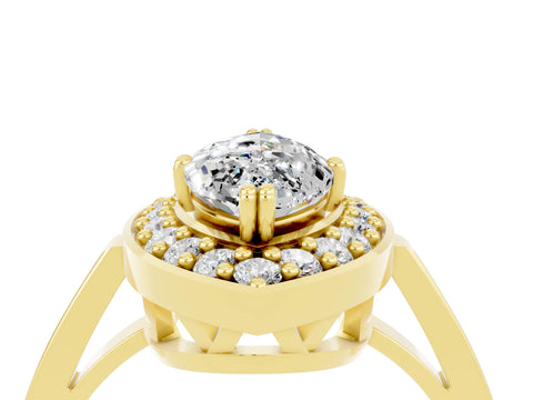 Yellow gold Marquise Cut Moissanite Halo Ring with Split Shank and Four-Prong Setting_4