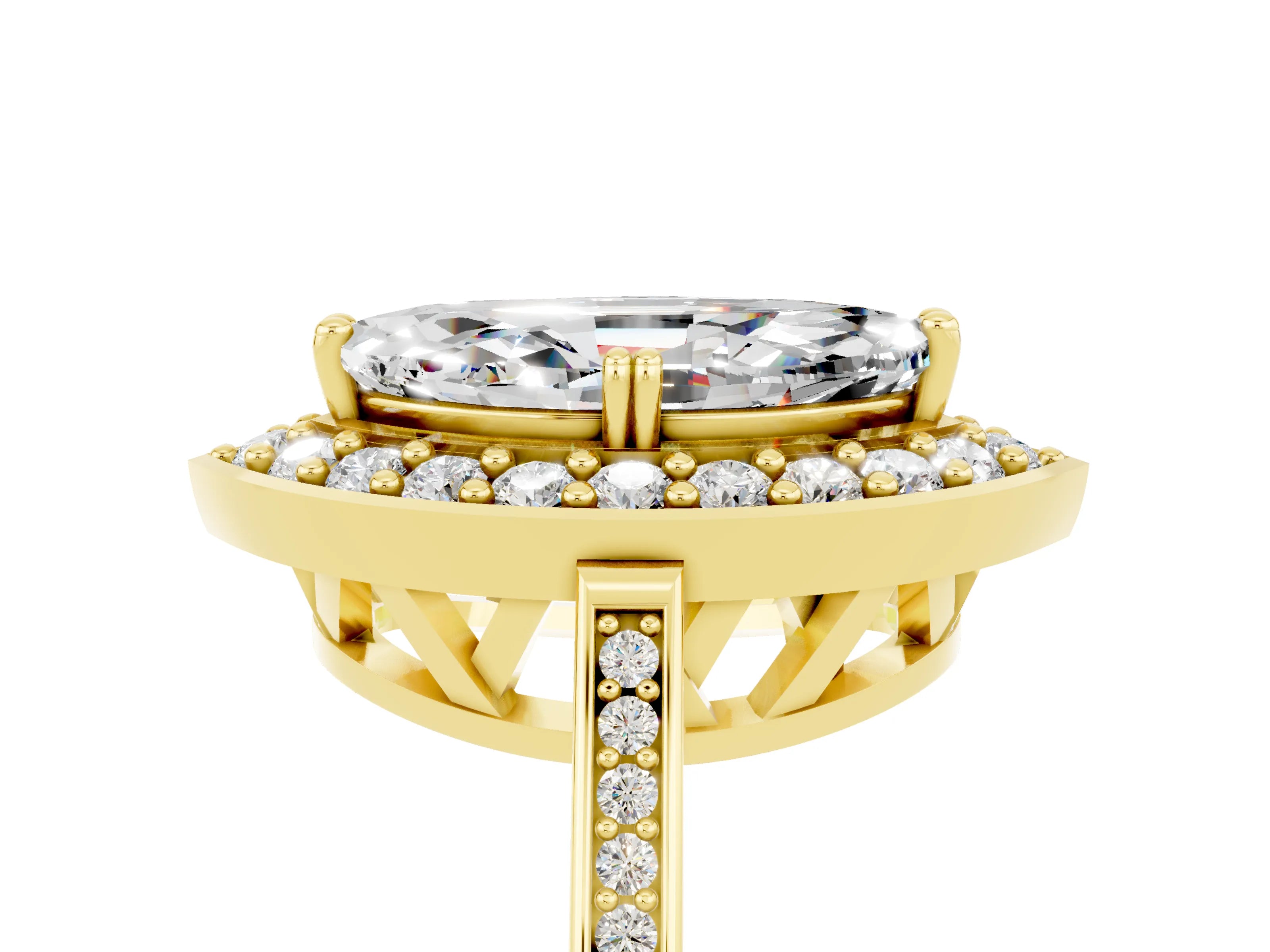 Yellow gold Marquise Cut Moissanite Halo Ring with Split Shank and Four-Prong Setting_5