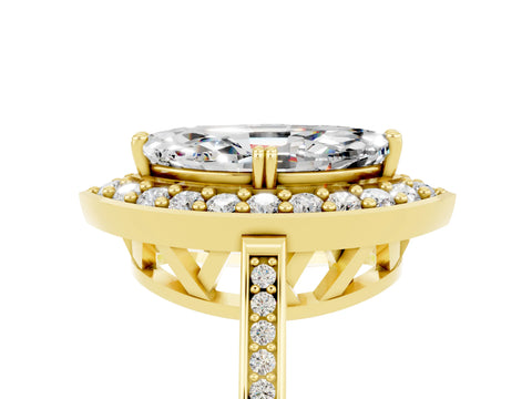 Yellow gold Marquise Cut Moissanite Halo Ring with Split Shank and Four-Prong Setting_5