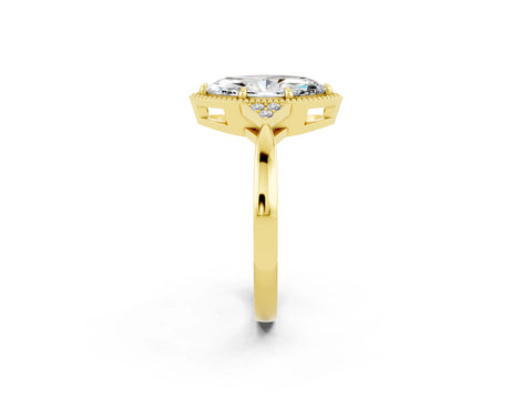 Yellow gold Marquise Cut Moissanite Halo Ring with Tapered Band and Four-Prong Setting_2
