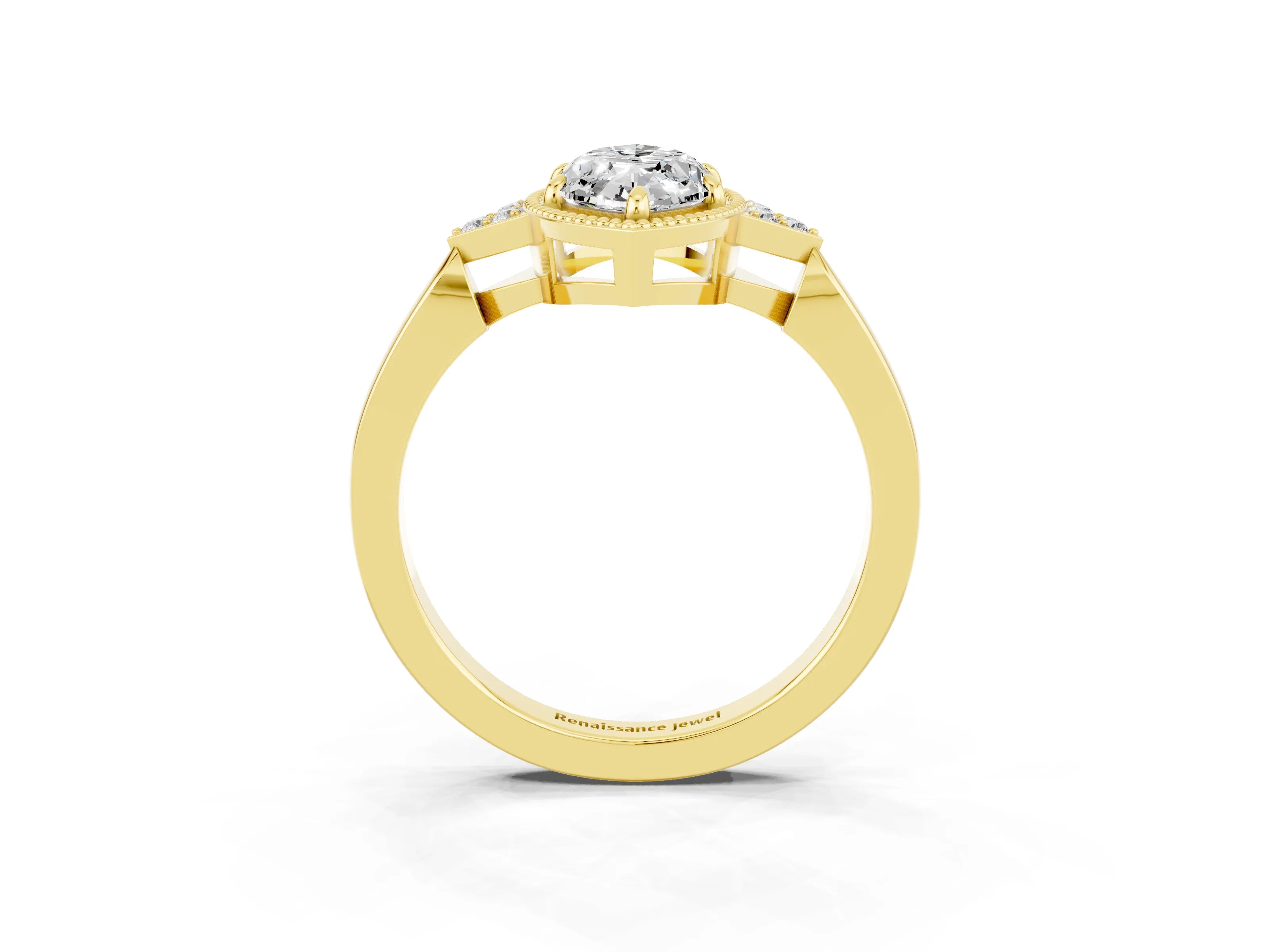 Yellow gold Marquise Cut Moissanite Halo Ring with Tapered Band and Four-Prong Setting_3