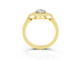 Yellow gold Marquise Cut Moissanite Halo Ring with Tapered Band and Four-Prong Setting_3