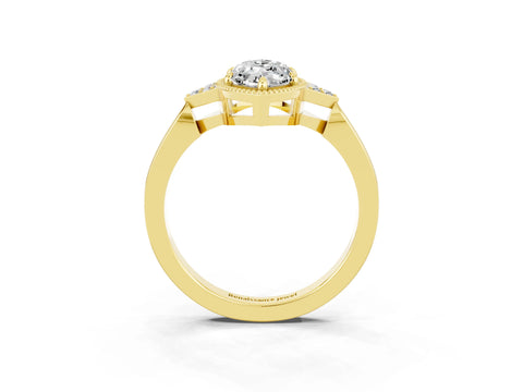 Yellow gold Marquise Cut Moissanite Halo Ring with Tapered Band and Four-Prong Setting_3