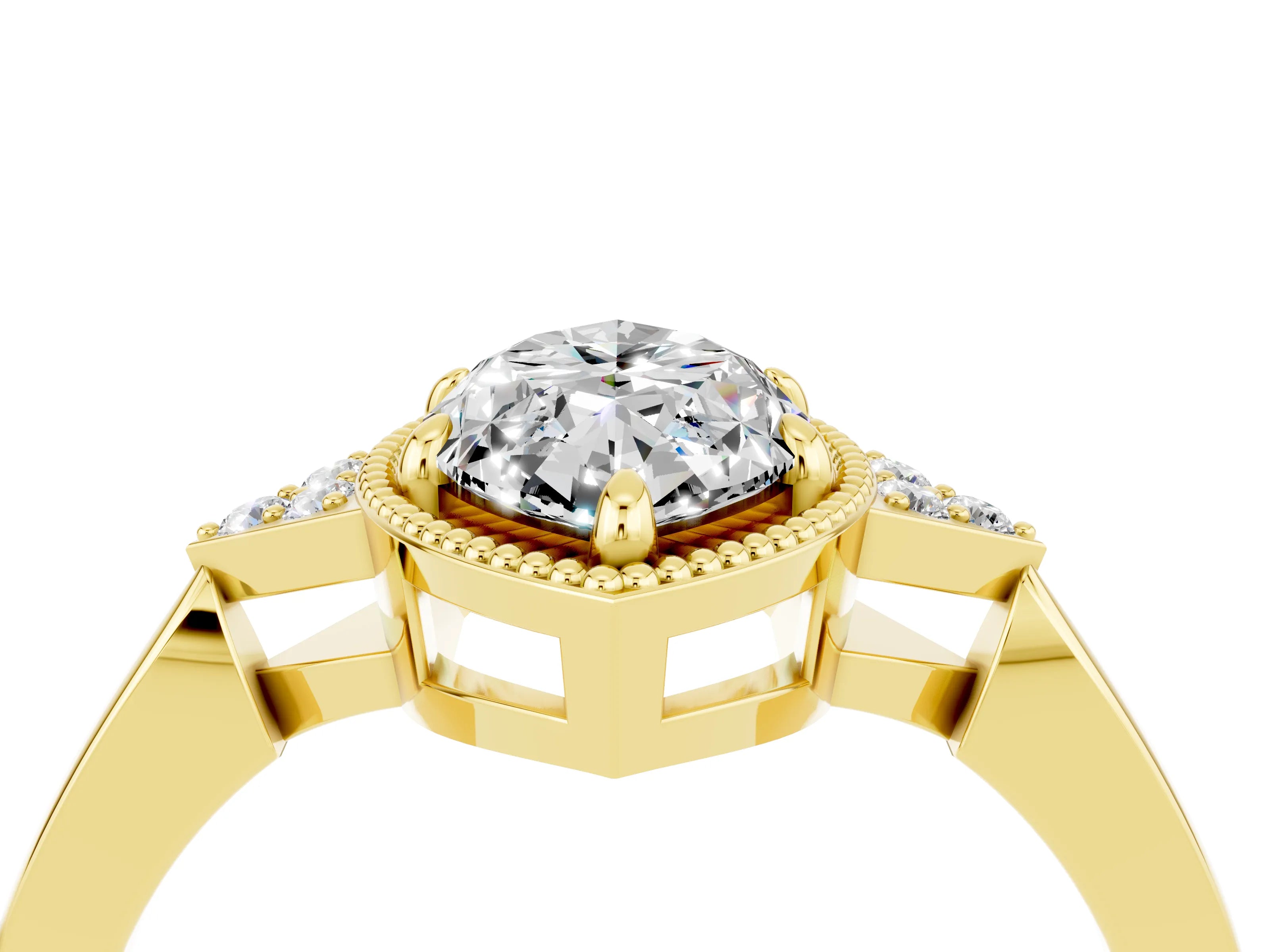 Yellow gold Marquise Cut Moissanite Halo Ring with Tapered Band and Four-Prong Setting_4