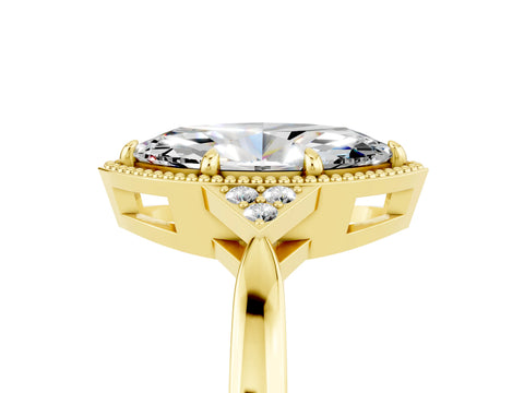 Yellow gold Marquise Cut Moissanite Halo Ring with Tapered Band and Four-Prong Setting_5