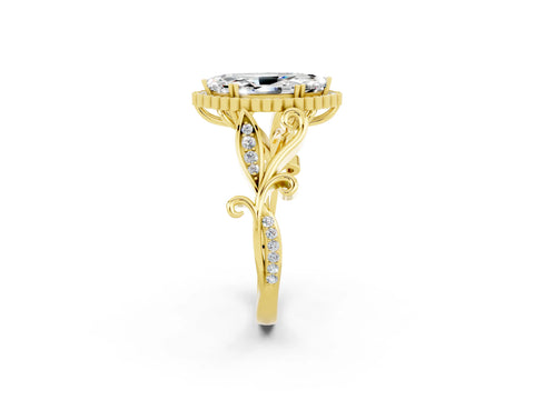 Yellow gold Marquise Cut Moissanite Halo Ring with Vintage Split Shank and Four-Prong Setting_2
