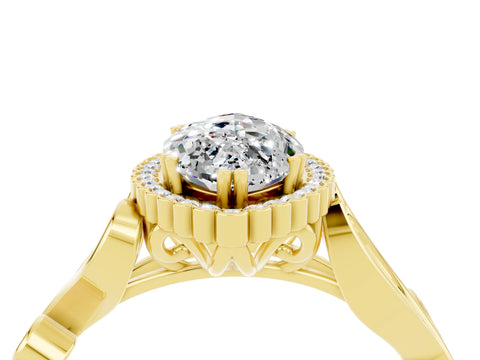Yellow gold Marquise Cut Moissanite Halo Ring with Vintage Split Shank and Four-Prong Setting_4