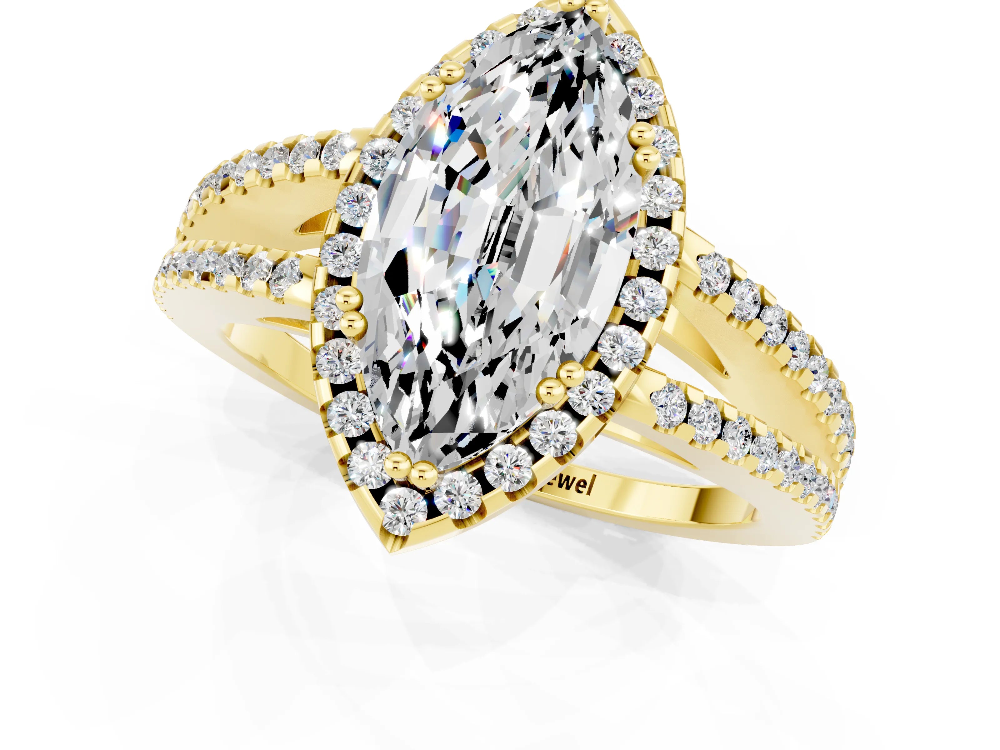 Yellow gold Marquise Cut Moissanite Halo Split Shank Engagement Ring_13