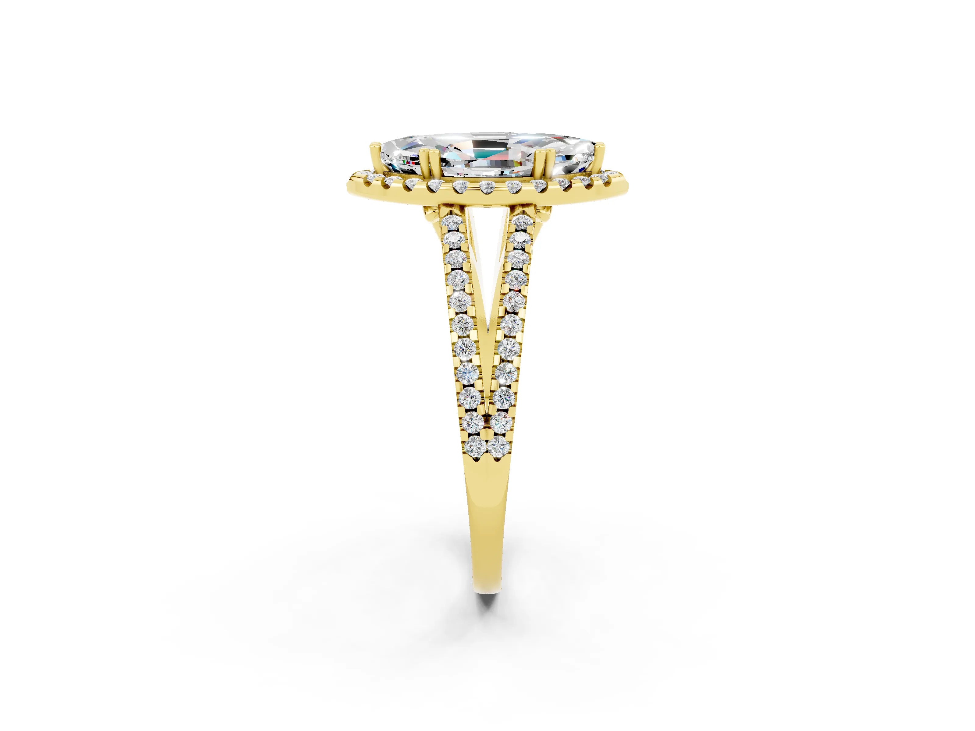 Yellow gold Marquise Cut Moissanite Halo Split Shank Engagement Ring_14