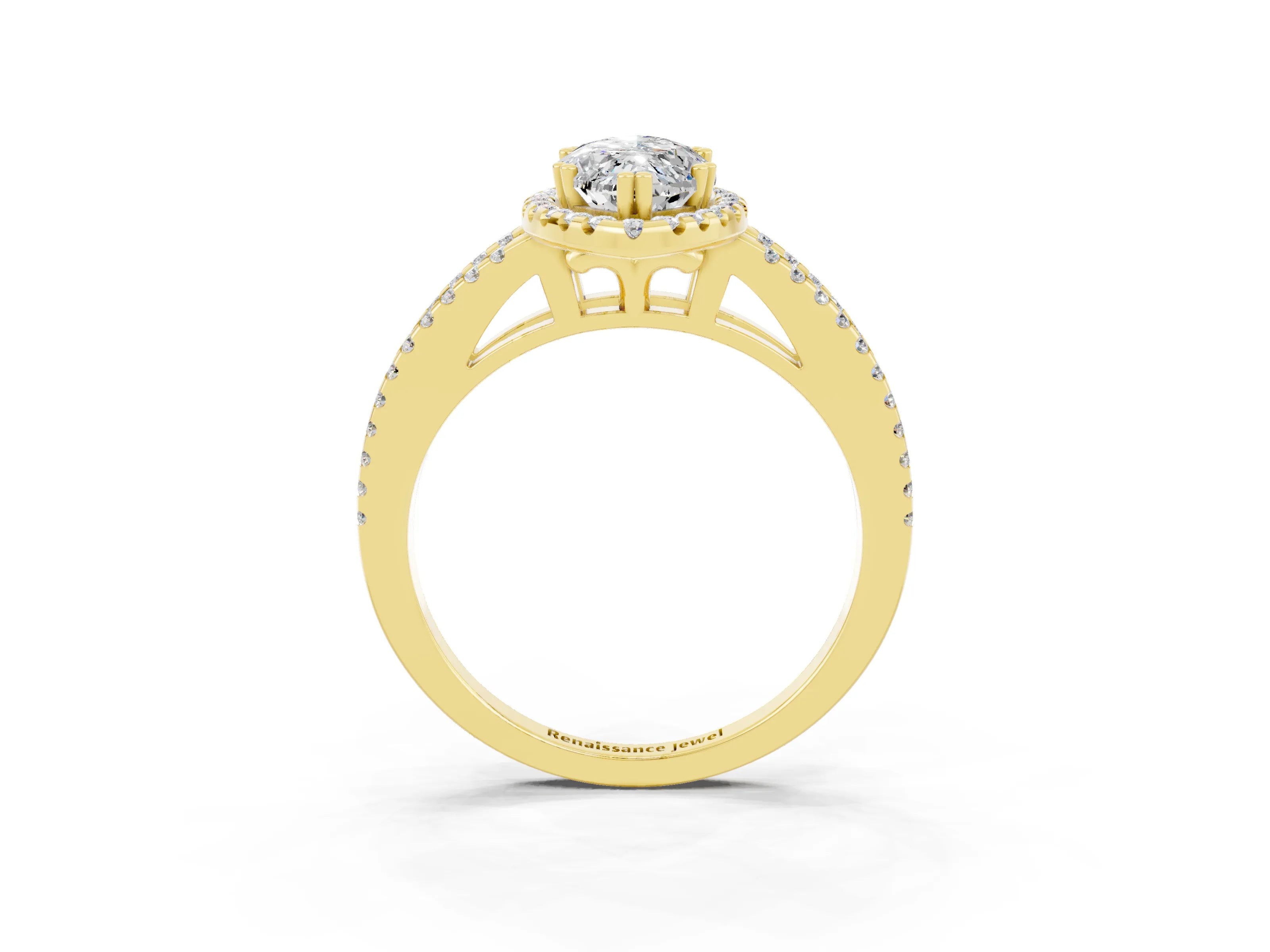 Yellow gold Marquise Cut Moissanite Halo Split Shank Engagement Ring_15