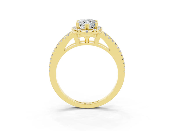 Yellow gold Marquise Cut Moissanite Halo Split Shank Engagement Ring