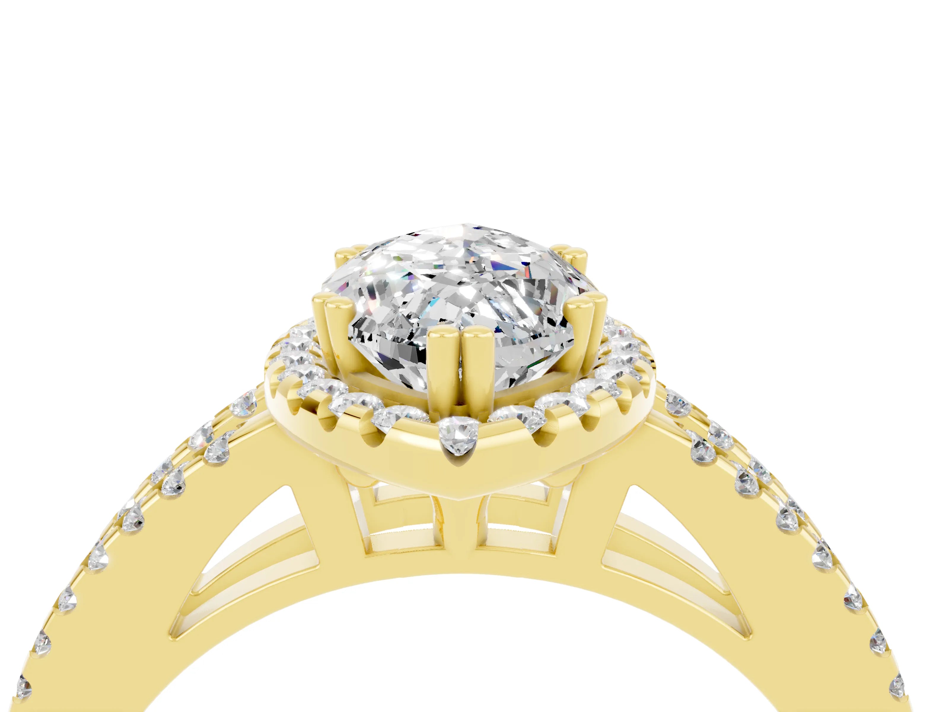 Yellow gold Marquise Cut Moissanite Halo Split Shank Engagement Ring_16