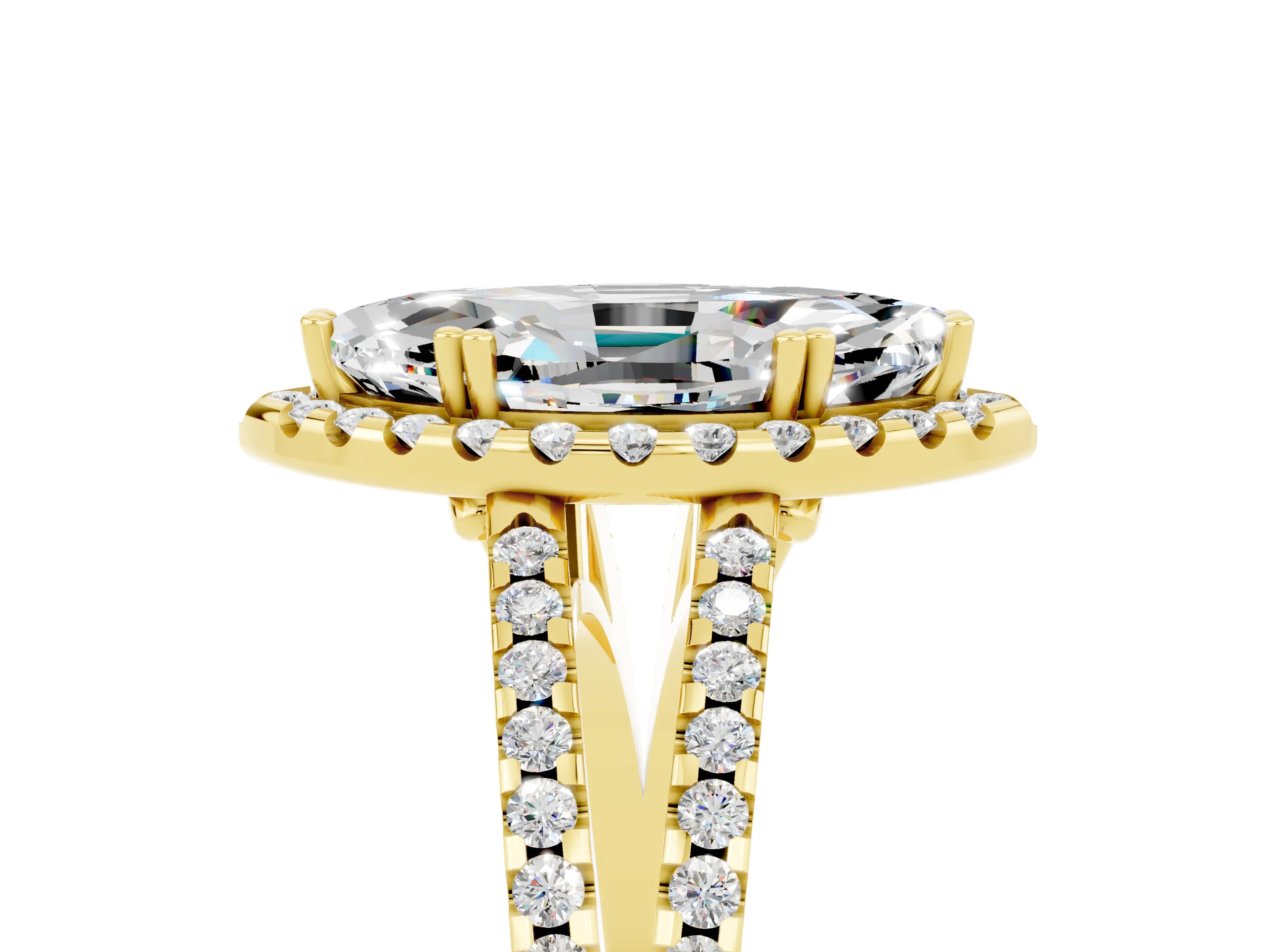 Yellow gold Marquise Cut Moissanite Halo Split Shank Engagement Ring_17