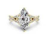 Yellow gold Marquise Cut Moissanite Halo Twist Band Solitaire Prong Setting Ring