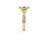 Yellow gold Marquise Cut Moissanite Halo Twist Band Solitaire Prong Setting Ring_2