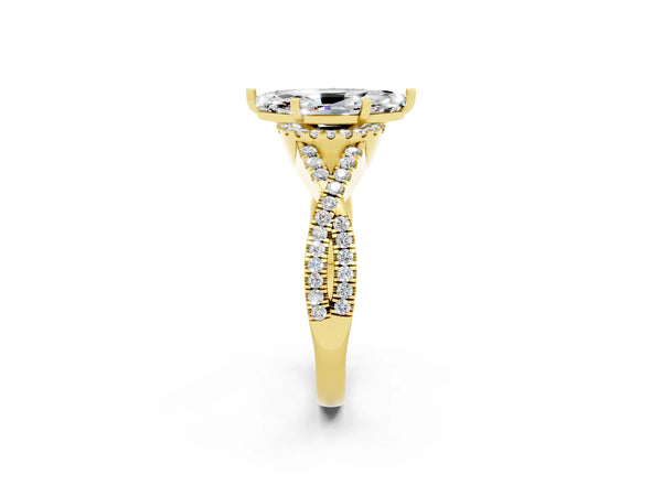 Yellow gold Marquise Cut Moissanite  Halo Twist Band Solitaire Prong Setting Ring