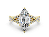 Yellow gold Marquise Cut Moissanite  Halo Twist Band Solitaire Prong Setting Ring_24