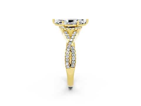 Yellow gold Marquise Cut Moissanite Halo Twist Band Solitaire Prong Setting Ring_2