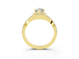 Yellow gold Marquise Cut Moissanite Halo Twist Band Solitaire Prong Setting Ring_3