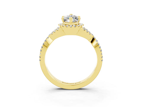 Yellow gold Marquise Cut Moissanite Halo Twist Band Solitaire Prong Setting Ring_3