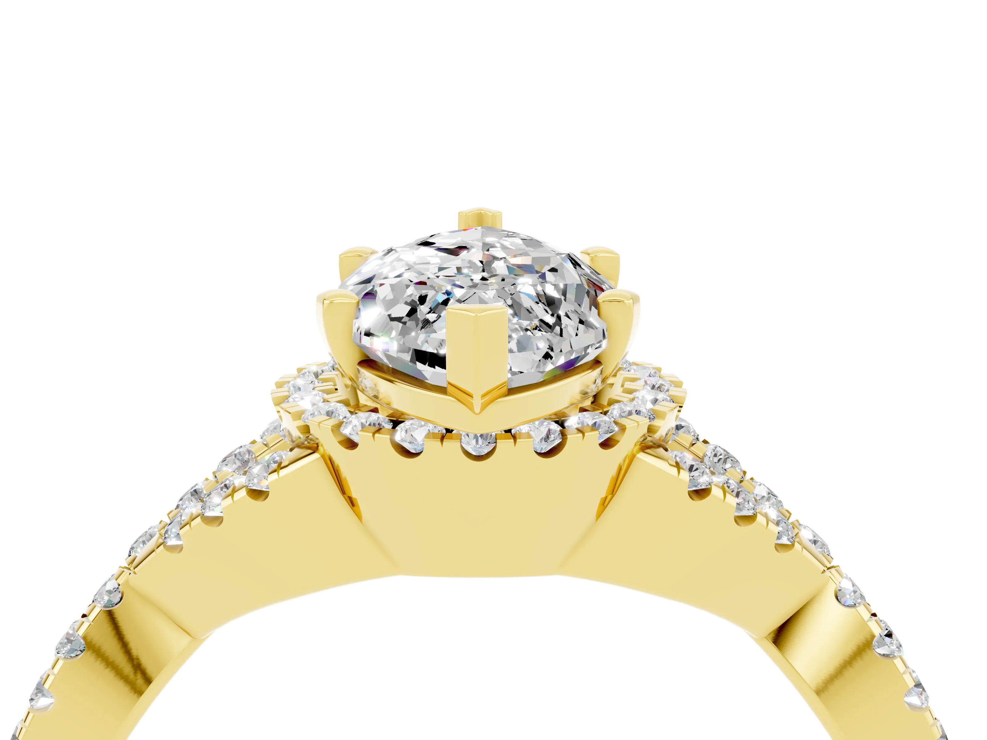 Yellow gold Marquise Cut Moissanite Halo Twist Band Solitaire Prong Setting Ring_4