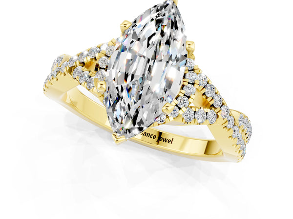 Yellow gold Marquise Cut Moissanite  Halo Twist Band Solitaire Prong Setting Ring