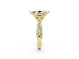 Yellow gold Marquise Cut Moissanite  Halo Twist Band Solitaire Prong Setting Ring_44