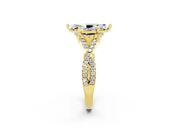 Yellow gold Marquise Cut Moissanite  Halo Twist Band Solitaire Prong Setting Ring