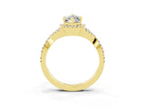 Yellow gold Marquise Cut Moissanite  Halo Twist Band Solitaire Prong Setting Ring_45