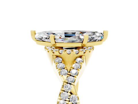 Yellow gold Marquise Cut Moissanite Halo Twist Band Solitaire Prong Setting Ring_5