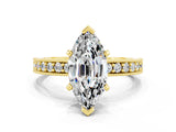 Yellow gold Marquise Cut Moissanite Milgrain Pavé Engagement Ring with Four-Prong Setting