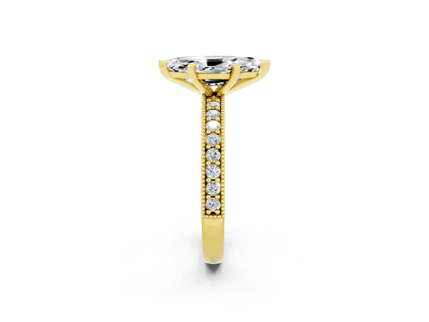 Yellow gold Marquise Cut Moissanite Milgrain Pavé Engagement Ring with Four-Prong Setting_2