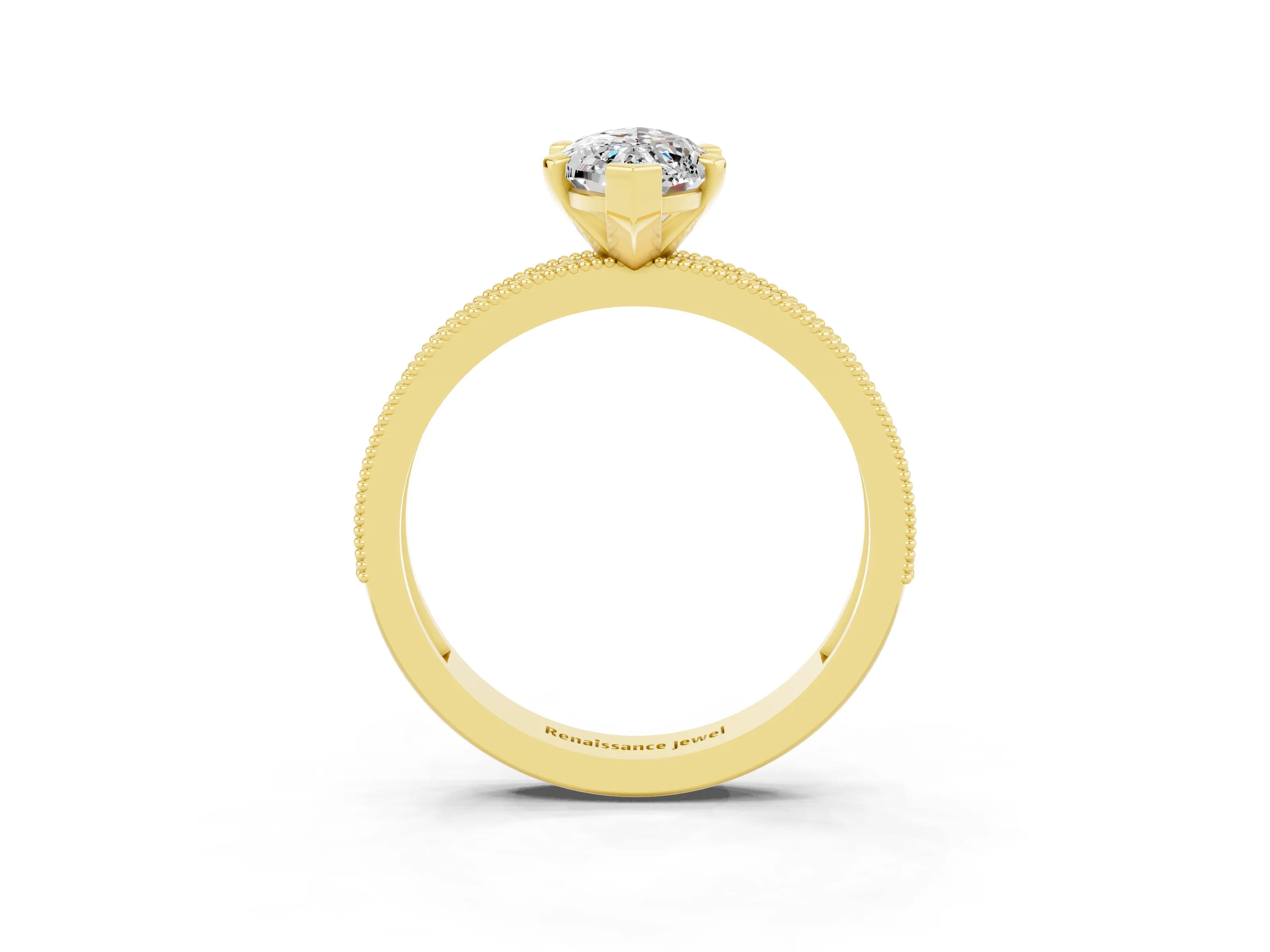 Yellow gold Marquise Cut Moissanite Milgrain Pavé Engagement Ring with Four-Prong Setting_3