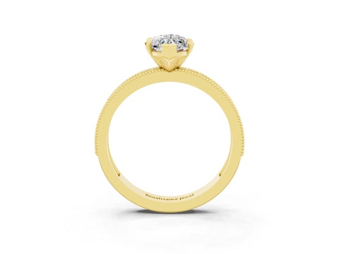 Yellow gold Marquise Cut Moissanite Milgrain Pavé Engagement Ring with Four-Prong Setting_3