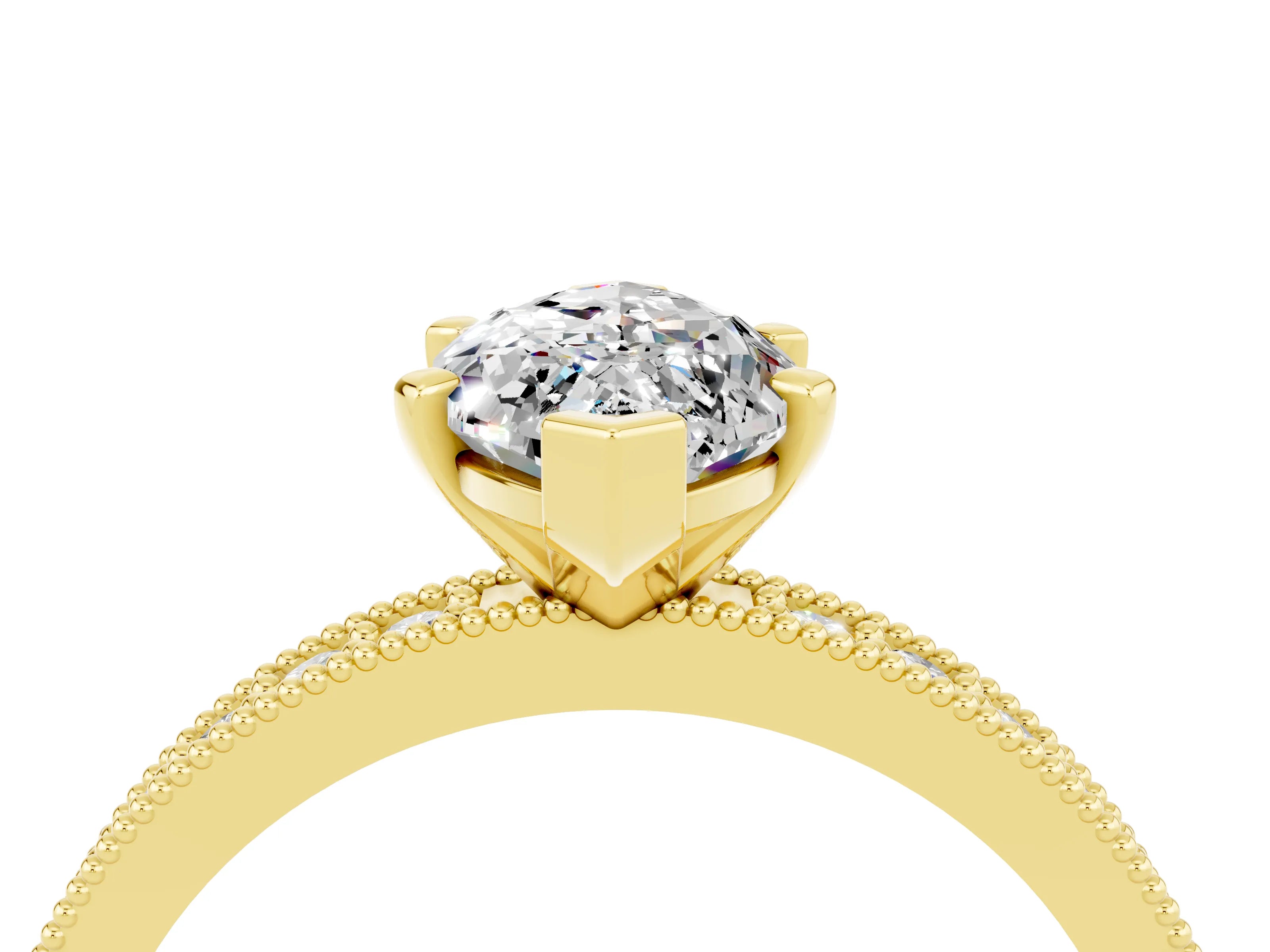 Yellow gold Marquise Cut Moissanite Milgrain Pavé Engagement Ring with Four-Prong Setting_4