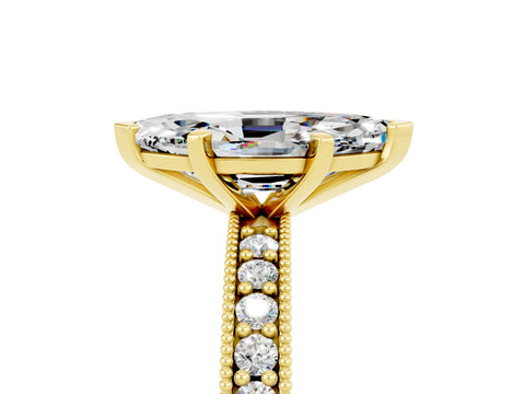 Yellow gold Marquise Cut Moissanite Milgrain Pavé Engagement Ring with Four-Prong Setting_5