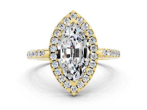 Yellow gold Marquise Cut Moissanite Pavé Halo Ring with Four-Prong Setting_12