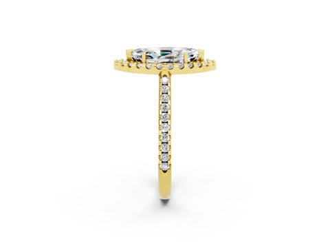 Yellow gold Marquise Cut Moissanite Pavé Halo Ring with Four-Prong Setting_14