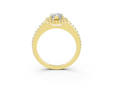 Yellow gold Marquise Cut Moissanite Pavé Halo Ring with Four-Prong Setting_15