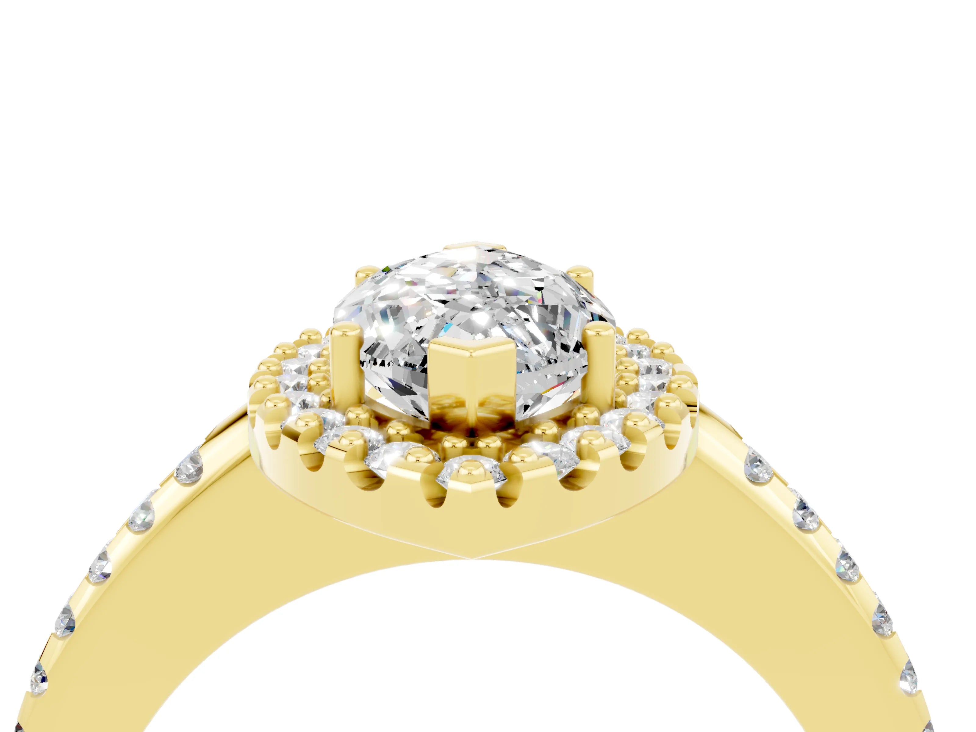 Yellow gold Marquise Cut Moissanite Pavé Halo Ring with Four-Prong Setting_16