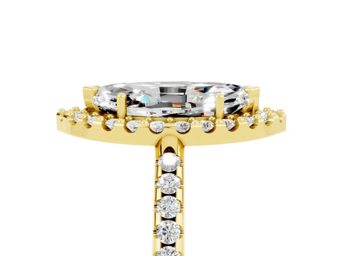 Yellow gold Marquise Cut Moissanite Pavé Halo Ring with Four-Prong Setting_17
