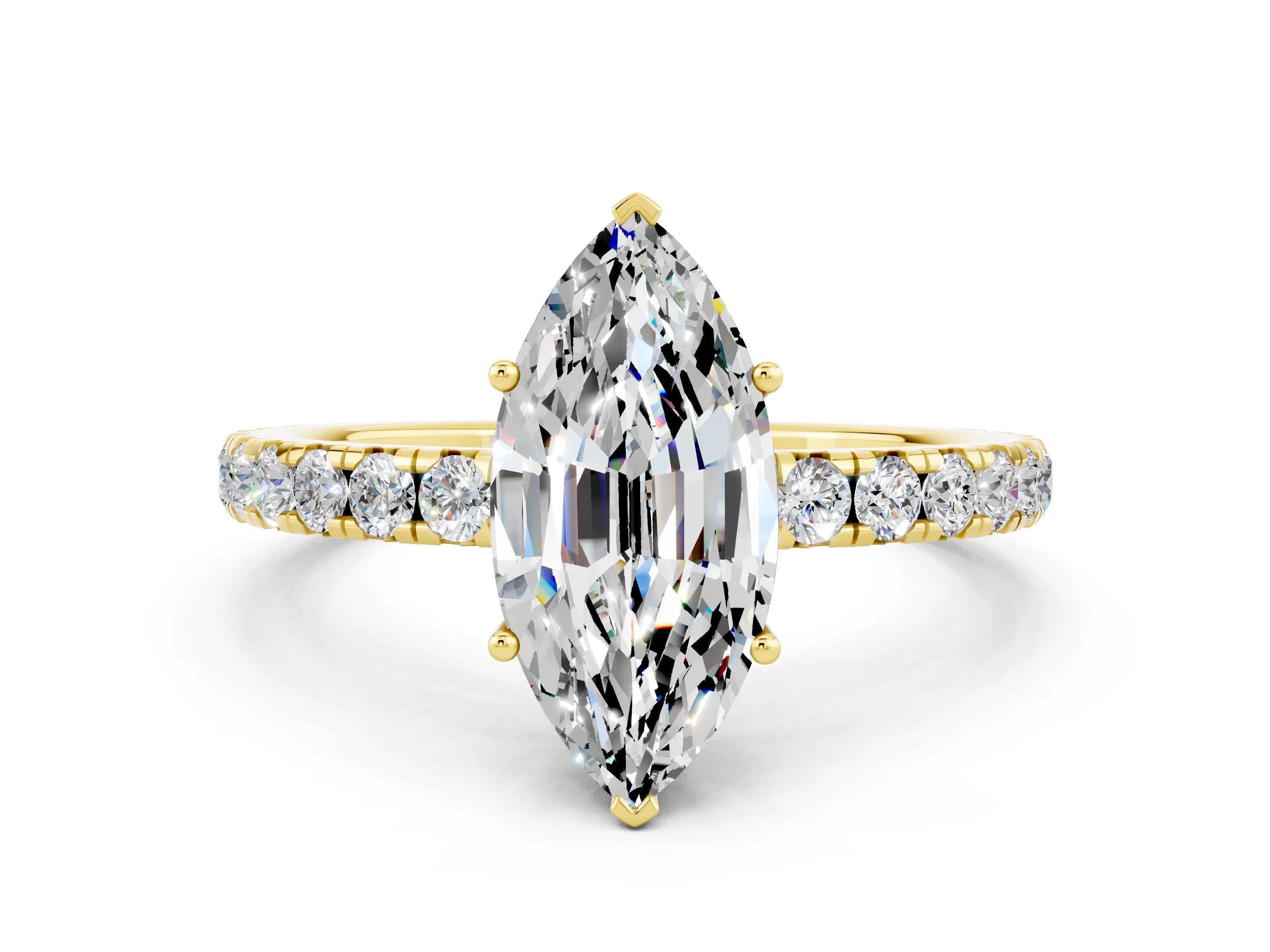 Yellow gold Marquise Cut Moissanite Pavé Solitaire Engagement Ring with Four-Prong Setting_12
