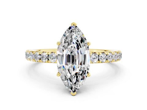 Yellow gold Marquise Cut Moissanite Pavé Solitaire Engagement Ring with Four-Prong Setting_12