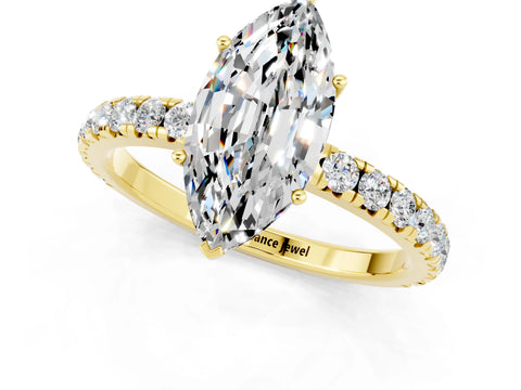 Yellow gold Marquise Cut Moissanite Pavé Solitaire Engagement Ring with Four-Prong Setting_13