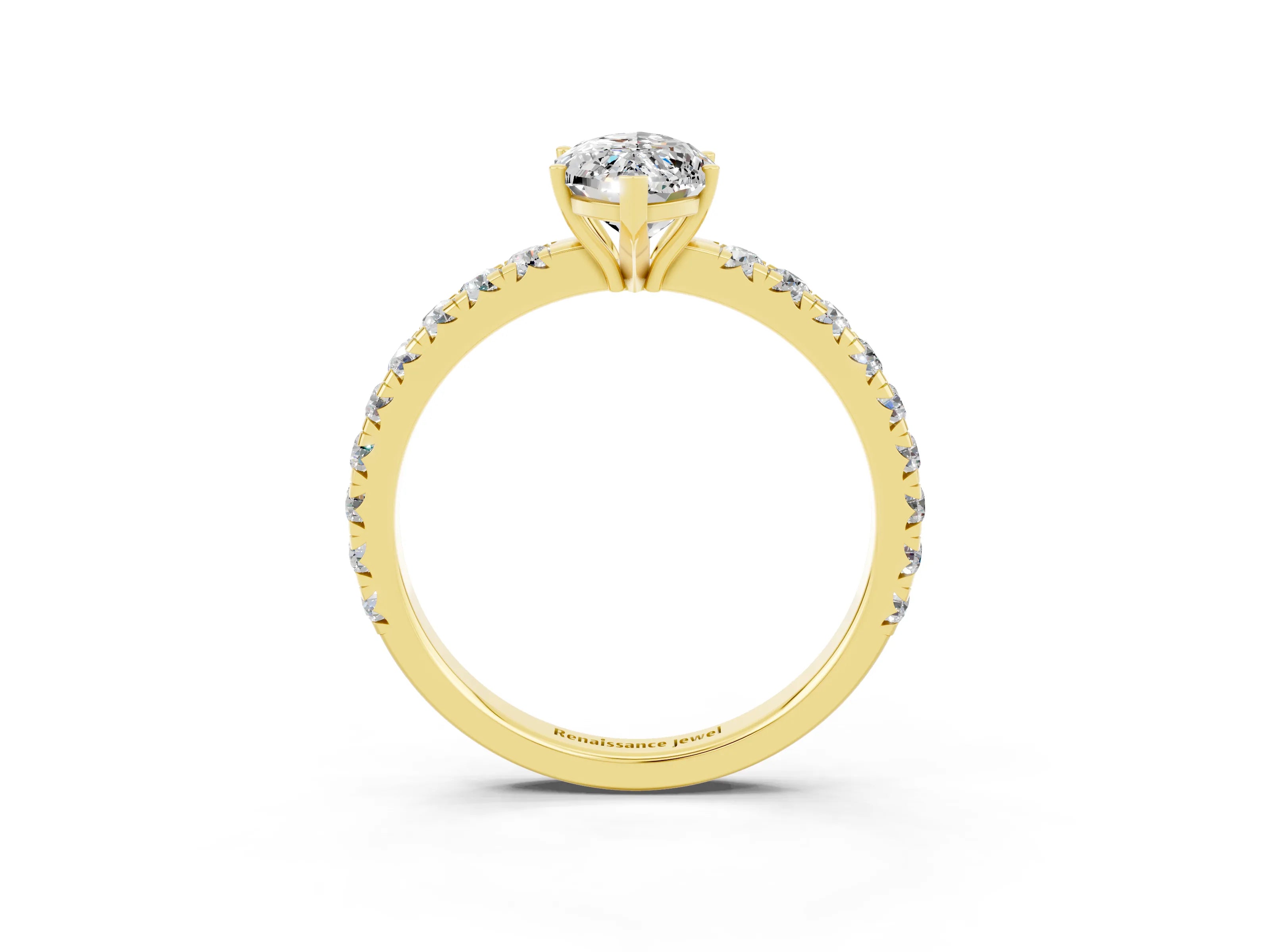 Yellow gold Marquise Cut Moissanite Pavé Solitaire Engagement Ring with Four-Prong Setting_15