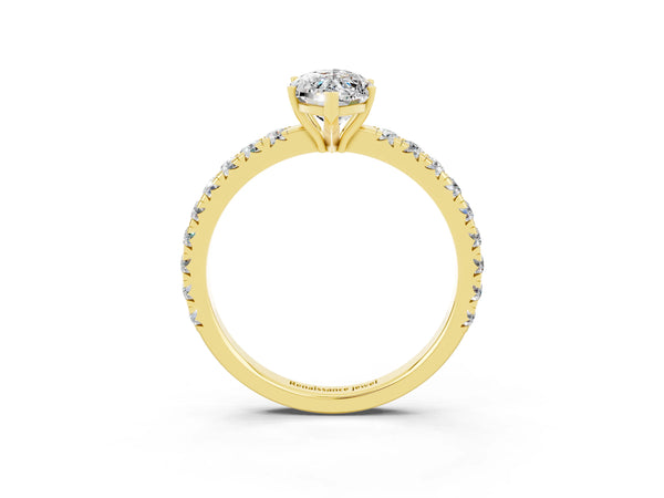 Yellow gold Marquise Cut Moissanite Pavé Solitaire Engagement Ring with Four-Prong Setting