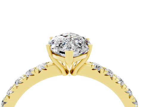 Yellow gold Marquise Cut Moissanite Pavé Solitaire Engagement Ring with Four-Prong Setting_16