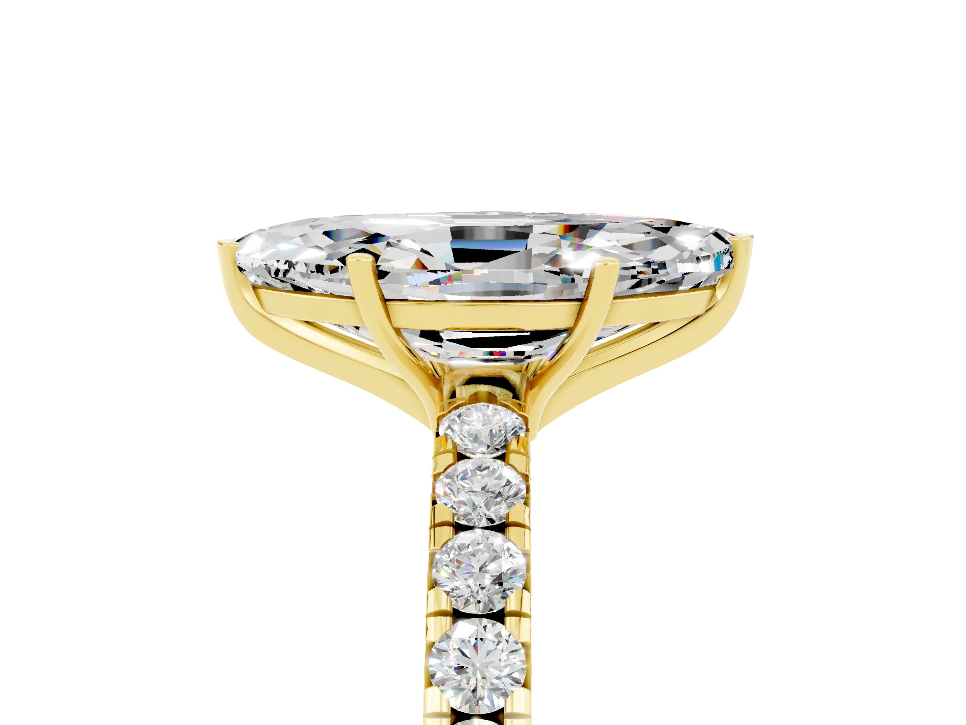 Yellow gold Marquise Cut Moissanite Pavé Solitaire Engagement Ring with Four-Prong Setting_17